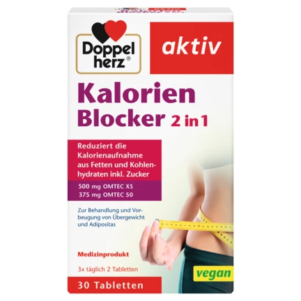 Abbildung der Produktverpackung Doppelherz aktiv Kalorien Blocker 2 in 1 Frontansicht